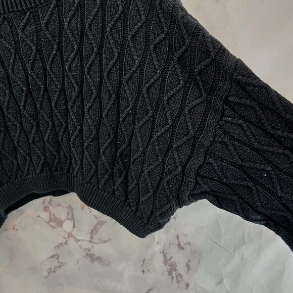 Anthropologie Sweater Women Small Medium Black Fisherman Crop Cable Boxy Find Me - Picture 8 of 10